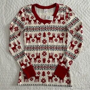 NWT Adult Hanna Andersson Reindeer Fair Isle Long John Pajama Top Shirt